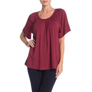 7 For All Mankind Red Flutter Sleeve Ruched Blouse